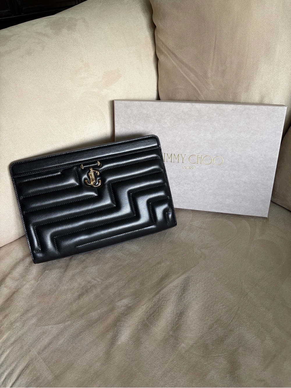 Jimmy Choo Varenne Avenue Black Quilted Leather Clutch
